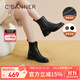 千百度（C.BANNER）春夏款時(shí)裝靴粗跟小短靴女鞋煙筒靴A23537002 黑色加絨 36 