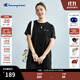 Champion冠軍連衣裙2025夏季新款簡(jiǎn)約純色刺繡純棉短袖t恤裙女士 黑色 L