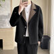 致臻男神秋冬假兩件加厚上衣男士感痞帥雙層領(lǐng)撞色休閑拼接呢子外套潮 黑色 M 90-110斤