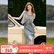 白鹿語(yǔ)花邊拼接牛仔2件套2025夏季新款鏤空上衣半身裙套裝女 藍色  S 