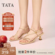 他她（TATA）高跟一字帶涼鞋女鞋法式復古綁帶涼鞋2025秋新款 杏色 37