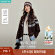 茵曼（INMAN）2025秋冬女裝新款費爾島撞色幾何提花毛衣外套疊穿針織衫開(kāi)衫 深咖色 M