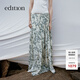 edition半身裙女夏新款浪漫度假風(fēng)花卉印花手工排褶棉麻半裙 杏底黑花色 M 165