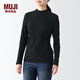 無(wú)印良品 MUJI 女式 彈力羅紋編織 高領(lǐng)長(cháng)袖T恤 BBM30A2A 黑色 M