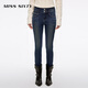 MISS SIXTY2025冬季新款復合絨牛仔褲女雙扣腰顯瘦修身小腳鉛筆褲 深藍 28