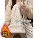 魯雅爾波點(diǎn)加絨糯米褲女冬季高腰垂感加厚寬松保暖休閑褲軟糯闊腿棉褲子 米白色加絨 M