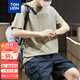 唐獅（TonLion）2025短袖t恤男休閑寬松圓領(lǐng)夏裝半袖 灰青綠/二批 XL