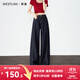 西遇呼吸感設計感車(chē)縫線(xiàn)復古深藍牛仔褲女2025夏季直筒褲 藍色 M (27)