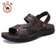 駱駝牌 男鞋休閑拖鞋真皮涼鞋牛皮透氣耐磨沙灘鞋 W822287612棕色41碼