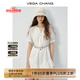 VEGA CHANG白色連衣裙女2025春秋新款法式V領(lǐng)長(cháng)袖高級感蕾絲裙子 云朵白（短袖） M