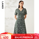 藍地（LANDI）夏季新款豆沙綠法式碎花中長(cháng)款連衣裙女短袖長(cháng)裙 豆沙綠 L