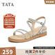 他她（TATA）絕美坡跟涼鞋女外穿一字帶時(shí)裝涼鞋秋季新款7UA03BL4 銀色 36