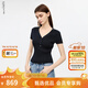 朗姿歐洲EiLEEN ELITEE2025年秋新款氣質(zhì)棉感V領(lǐng)修身短袖針織衫女 暮色藏藍色 M