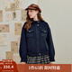 茵曼2025秋冬女裝新款復古休閑立領(lǐng)毛呢厚外套巴恩風(fēng)寬松保暖上衣 藏青色 M