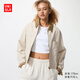 優(yōu)衣庫女裝休閑拉鏈短茄克/外套巴恩風(fēng)翻領(lǐng)時(shí)尚夾克 新款479208 30 淺米色 M /160/84A