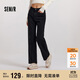 森馬（Semir）森柔牛仔|牛仔褲女抓毛寬松闊腿褲冬季女士做舊長(cháng)褲103724124001A