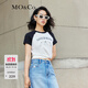 MO&Co.美式復古丘比特印花撞色插肩袖圓領(lǐng)短袖微修身棉T恤上衣上裝 黑色-第2批 M 165
