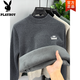 花花公子（PLAYBOY）【一體絨】加絨加厚男士毛衣新款男裝半高領(lǐng)潮冬季保暖針織打底衫 深灰色 XL 建議體重130-145斤