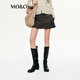 MO&Co.半身裙2025秋新品棉質(zhì)懷舊巴恩風(fēng)短裙中低腰附腰帶MBE3SKTT03 深咖啡色 S