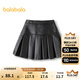 巴拉巴拉童裝兒童半身裙秋冬裝女童短裙子PU仿皮百褶裙甜酷時(shí)尚潮 黑色90001 150cm