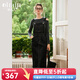 Olrain歐芮兒黑色背帶連衣裙女春裝新款復(fù)古百搭直筒牛仔裙 黑色 S