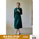 獨(dú)束大碼女裝【小森林格紋系列】拼接連衣裙女秋冬新款胖mm顯瘦絲絨裙 墨綠 2XL
