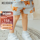 Milkbarn夏季兒童短褲 1-8歲寶寶純棉褲子休閑五分褲男女童中褲 灰藍牦牛 90 cm