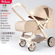 億寶萊（yibaolai） 嬰兒推車(chē)高景觀(guān)可坐可躺輕便攜式折疊小孩寶寶傘車(chē)bb雙向嬰兒車(chē) 尊享卡其+坐躺+折疊+雙向推行+網(wǎng)布一體+四輪高配