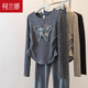 柯蘭娜刺繡灰色設計感褶皺長(cháng)袖T恤女針織衫2025秋修身別致短款小上衣 深灰色 L 【100-120斤】