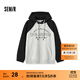 森馬（Semir）衛(wèi)衣女中長款撞色插肩袖連帽秋oversize刺繡字母上衣美式復(fù)古 灰黑色調(diào)00329 S