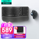 羅技（Logitech）Wave Keys人體工學(xué)鍵盤(pán) 無(wú)線(xiàn)藍牙鍵盤(pán)辦公平板ipad鍵盤(pán)Mac筆記本薄膜鍵盤(pán) 家用雙模帶掌托傾角支架 Wave Keys+M575【黑色套裝】
