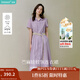 茵曼（INMAN）【苧麻】法式娃娃領(lǐng)連衣裙女裝2025夏季新品泡泡袖裙子 冰蘭紫 XL