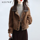 傲冬（AODOnG）海寧顆粒絨皮草外套女短款一體保暖翻領(lǐng)加厚年輕款羊羔毛大衣冬季 棕駝色 M （建議111-120斤）