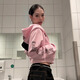 LDBE哥特風(fēng)粉色短款開(kāi)衫衛衣女春秋薄款美式復古潮牌拉鏈連帽顯瘦外套 粉色春秋薄款 S 【95-110斤】