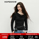 紅袖設計感獨特長(cháng)袖T恤2025秋季新款女裝不對稱(chēng)蕾絲拼接開(kāi)叉蕩領(lǐng)上衣 黑050 L