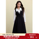 獨束大碼女裝黑白拼接長(cháng)袖連衣裙女秋2024冬季新款氣質(zhì)假兩件裙子 白撞黑 XL (尺碼：3)