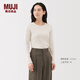 無印良品（MUJI）女式 萊賽爾混羅紋編織圓領(lǐng)長袖T恤 上衣打底衫女款25年秋季 米白色 M (160/84A)