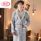浪莎（langsha）男士睡袍珊瑚絨冬季新款長(cháng)袖連體法蘭絨浴袍雙面絨室內家具服晨袍 灰色白條男 M 70-100斤