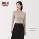 無(wú)印良品（MUJI）女式萊賽爾混羅紋編織五分袖針織衫女裝上衣25年秋季短袖內(nèi)搭 燕麥色 M (160/84A)