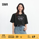 森馬（Semir）短袖T恤女短款印花寬松做舊街頭2025夏季新款破洞上衣廢土風(fēng) 黑色90001 M