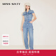 MISS SIXTY含醋酸牛仔連體連衣褲女薄款復古工裝配腰帶連身褲 淺藍 S