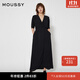 moussy新款V領(lǐng)捏褶收腰五分袖長(cháng)款連衣裙010FS230-2340 020黑色 S