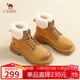 駱駝（CAMEL）工裝靴女溫暖羊羔毛拼接粗跟加絨休閑靴 L23W076194 土黃 38 