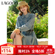 LAGOGO百搭長(cháng)袖牛仔連衣裙女拉谷谷春秋款純棉收腰百褶氣質(zhì)裙子 淺牛仔藍(N7) S