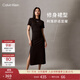 Calvin KleinJeans夏季女士休閑通勤開(kāi)叉ck純棉針織圓領(lǐng)T恤長(zhǎng)裙連衣裙ZW02584 BEH-太空黑 S