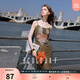 三彩獨醒2025夏季新款網紗吊帶裙蝴蝶結印花連衣裙修身長裙F 灰褐色 L 165/88A