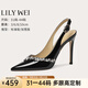Lily Wei【流星飛掠】黑色漆皮水鉆高跟涼鞋包頭氣質(zhì)百搭女鞋大碼 黑色【跟高10cm】 36