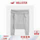HOLLISTER25春季法式修身一字肩露肩針織衫毛衣女裝350-5068 淺麻灰色 S (165/88A)