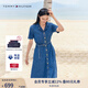TOMMY HILFIGER【收腰顯瘦】25夏季女純棉古巴領氣質牛仔襯衫裙連衣裙 牛仔藍8KB M
