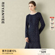 顏域碎花收腰長(cháng)袖連衣裙女2025秋冬裝新款輕熟風(fēng)優(yōu)雅減齡氣質(zhì)短裙 藍花 M